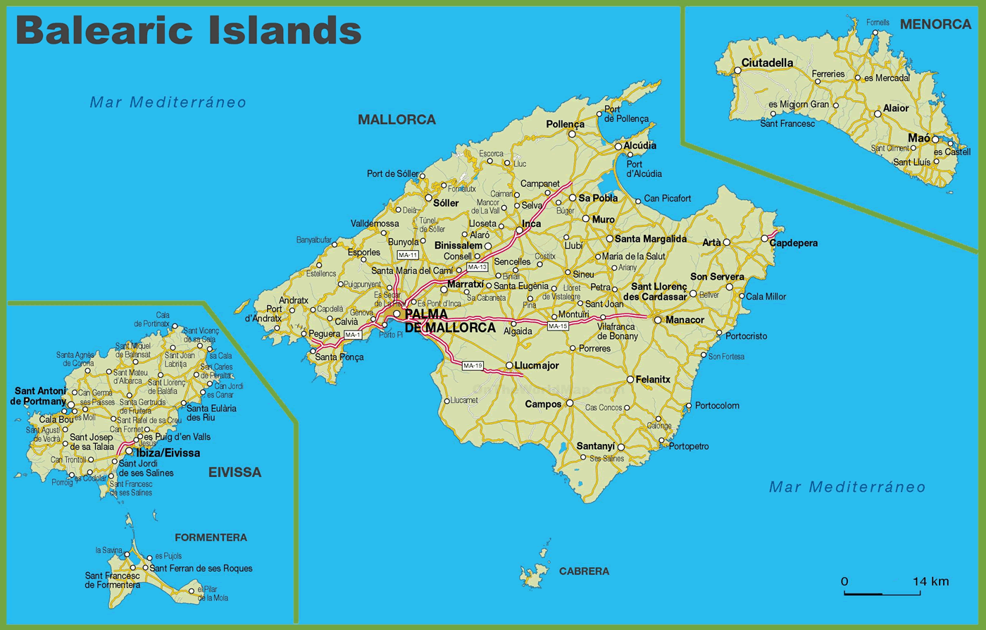 Mapa das Ilhas Baleares