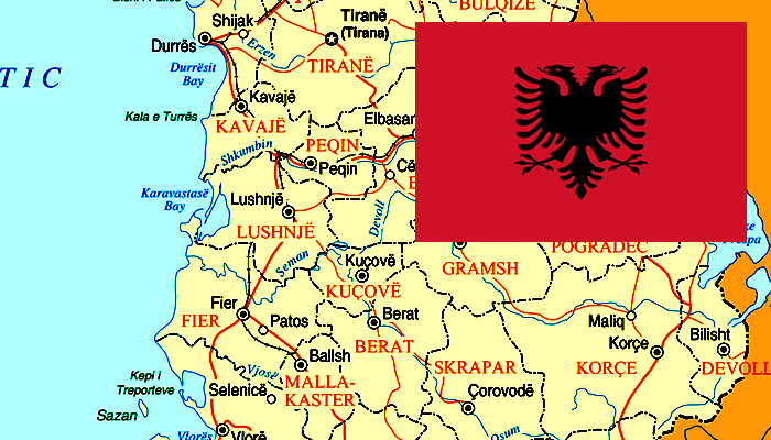 Mapa e Bandeira da Albânia