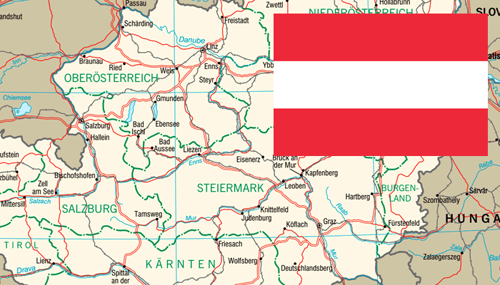 Mapa e Bandeira da Áustria