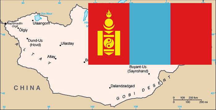 Mapa e Bandeira da Mongólia