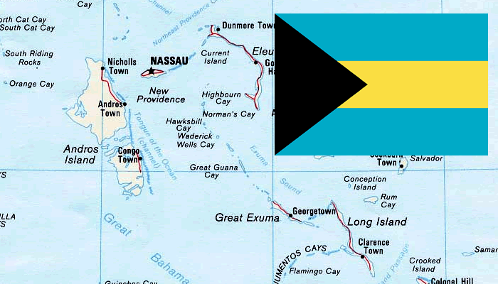 Mapa e Bandeira das Bahamas