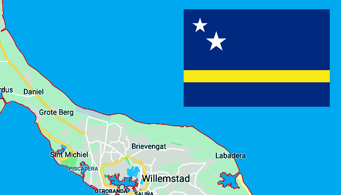 Mapa e Bandeira de Curaçao
