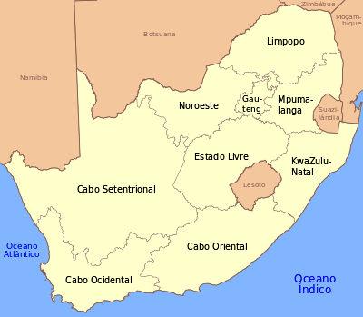Mapa da África do Sul: Províncias
