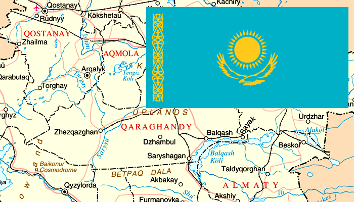Mapa e Bandeira do Cazaquistão