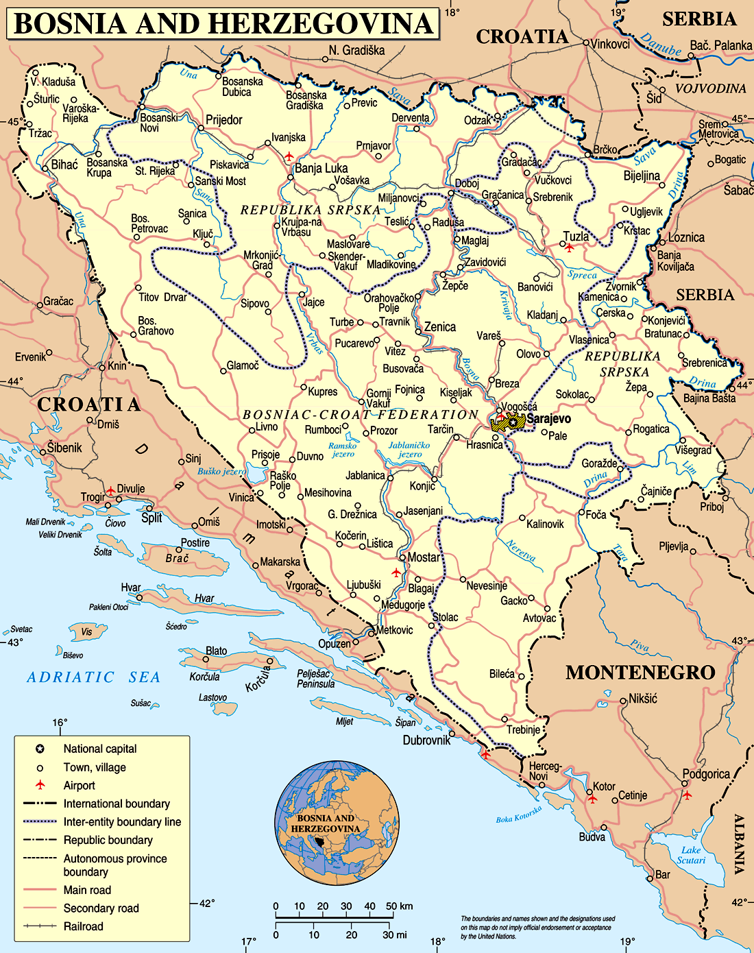 Mapa da Bósnia e Herzegovina