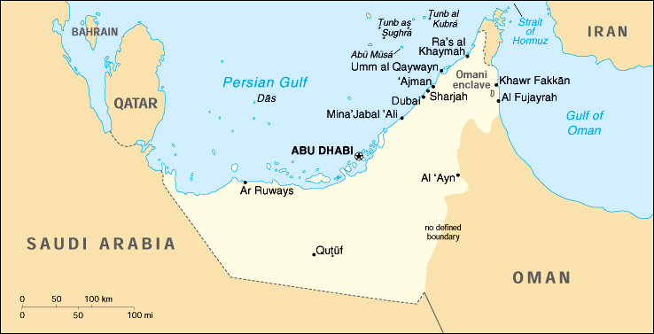Mapa dos Emirados Árabes Unidos