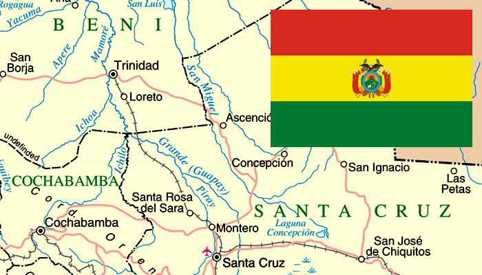 Mapa e Bandeira da Bolívia