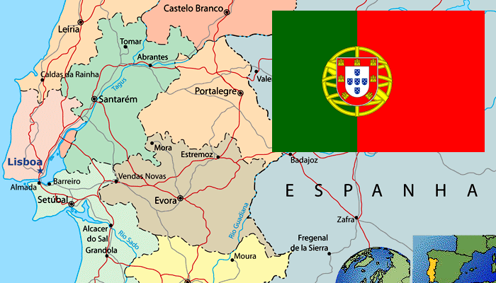 mapa de Portugal altamente detalhado com bandeira, capital e