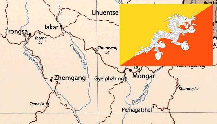 Mapa e Bandeira do Butão