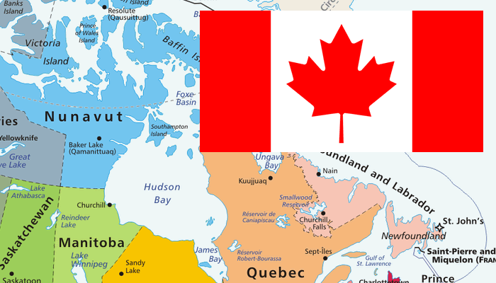 Mapa e Bandeira do Canadá