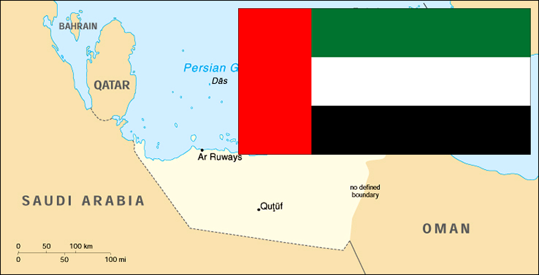 Mapa e Bandeira dos Emirados Árabes Unido