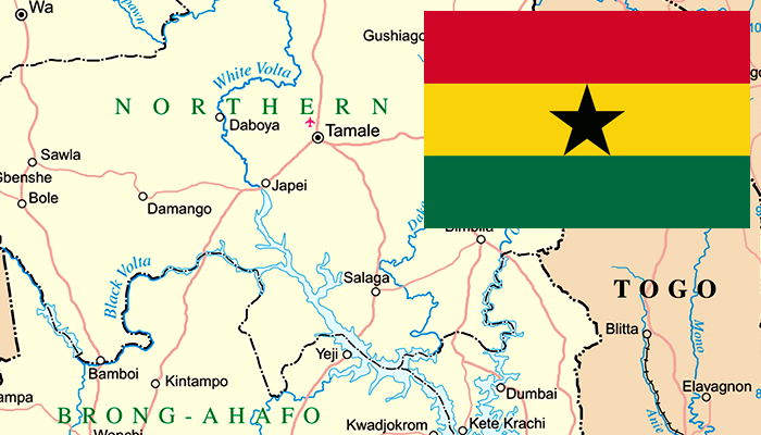 Mapa e Bandeira de Gana
