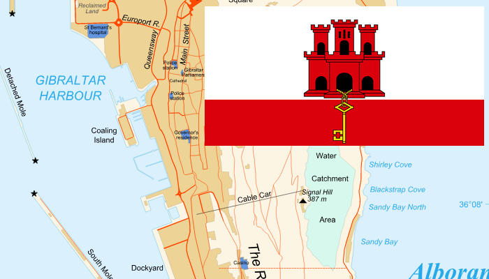 Mapa e Bandeira de Gibraltar