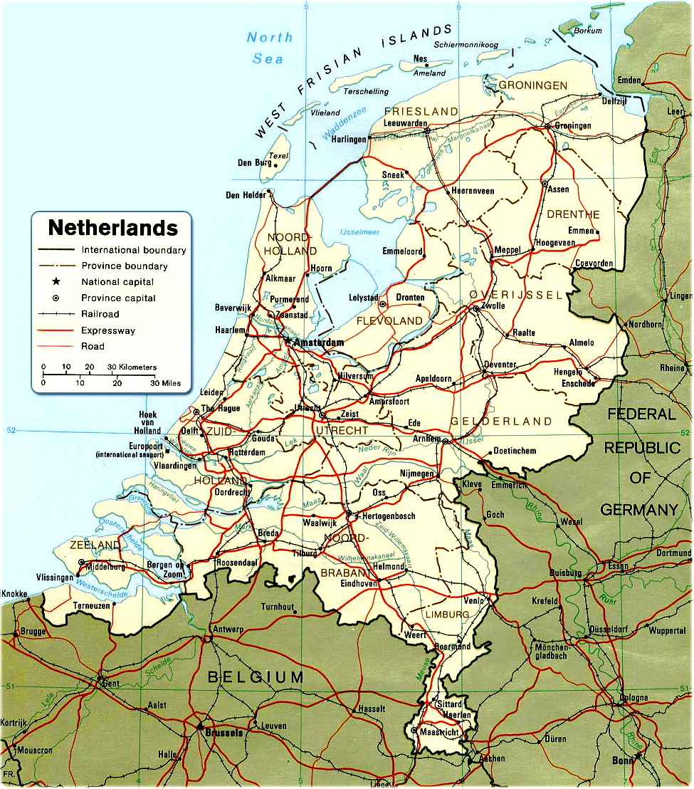 Mapa da Holanda com cidades e com países vizinhos