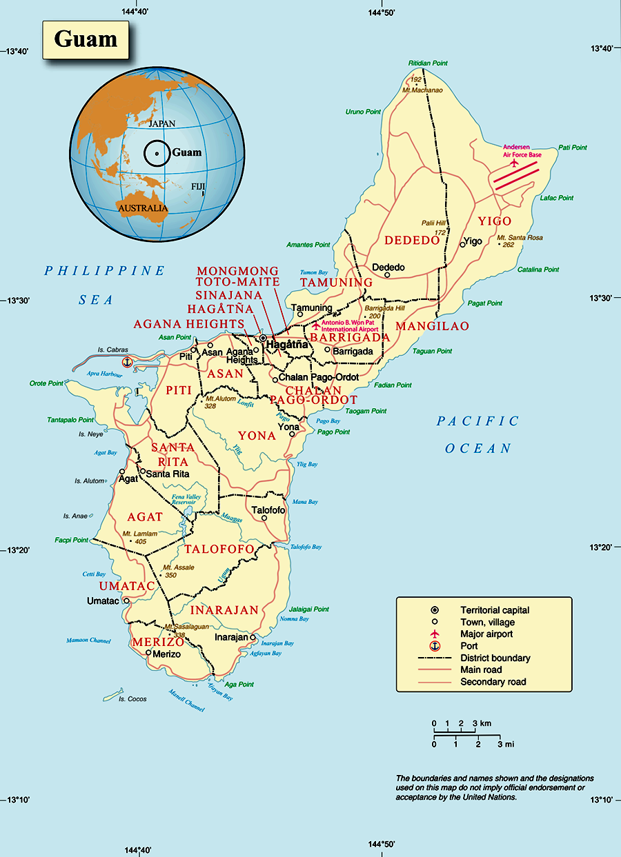 Mapa das ilhas Guam