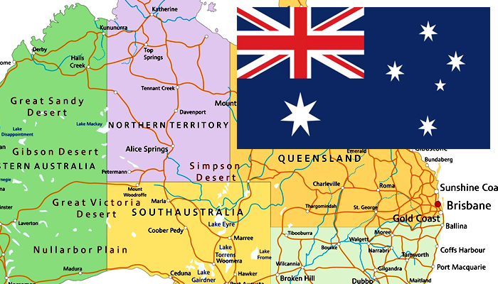 Mapa e Bandeira da Austrália