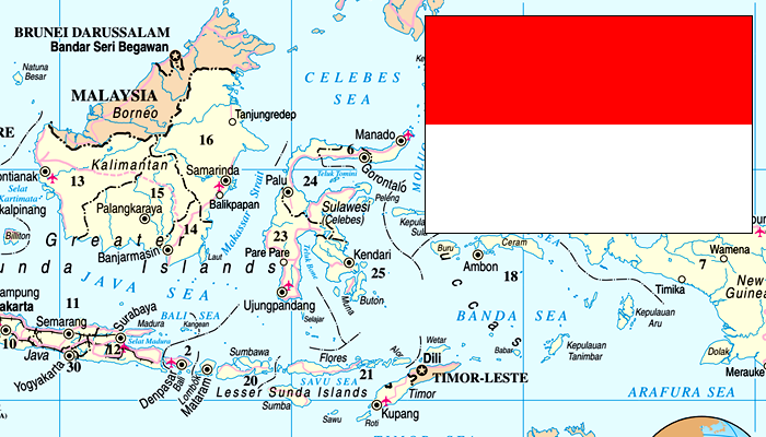 Mapa e Bandeira da Indonésia