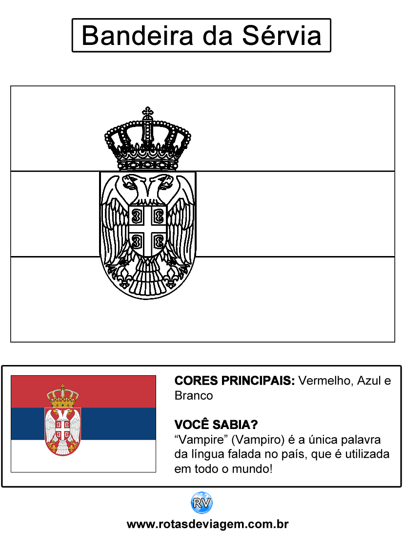 Bandeira da Sérvia para colorir (em preto e branco): IMAGEM