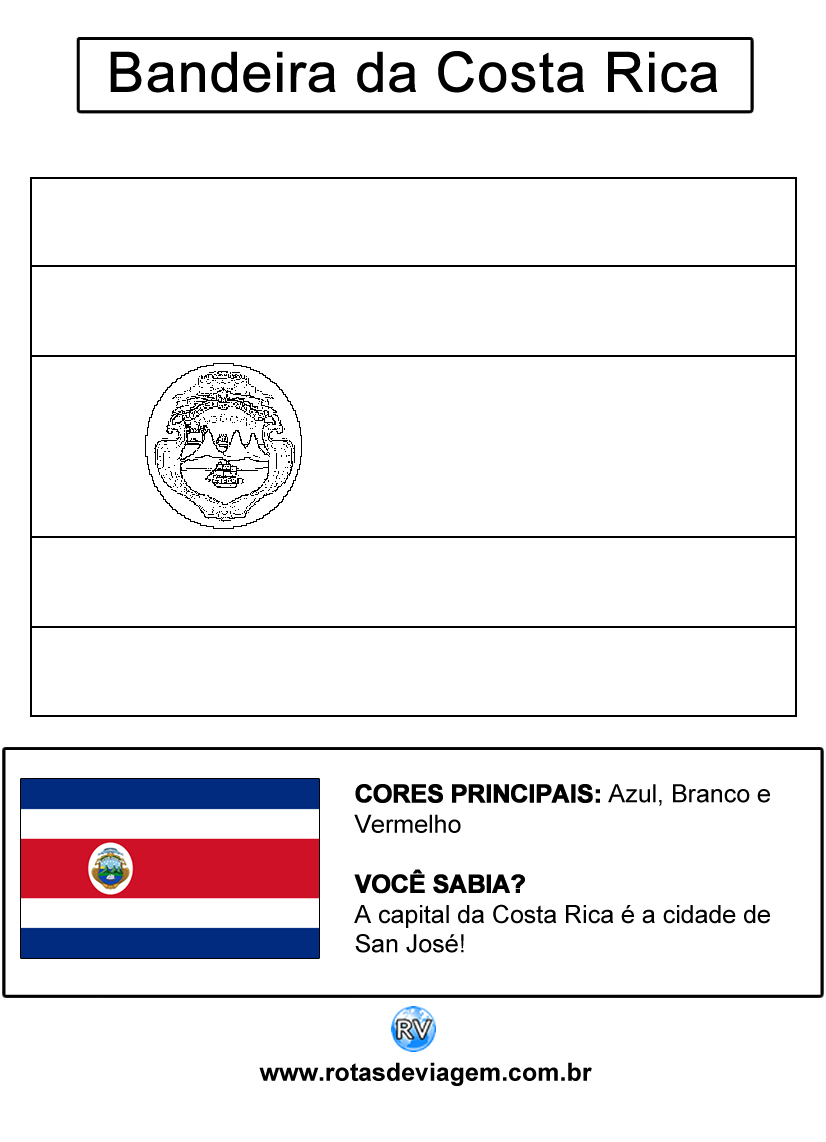 Bandeira da Costa Rica para colorir (em preto e branco)