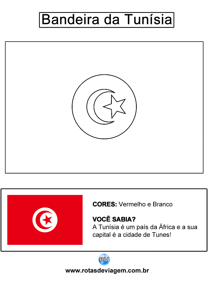 Bandeira da Tunísia para colorir (em preto e branco): IMAGEM