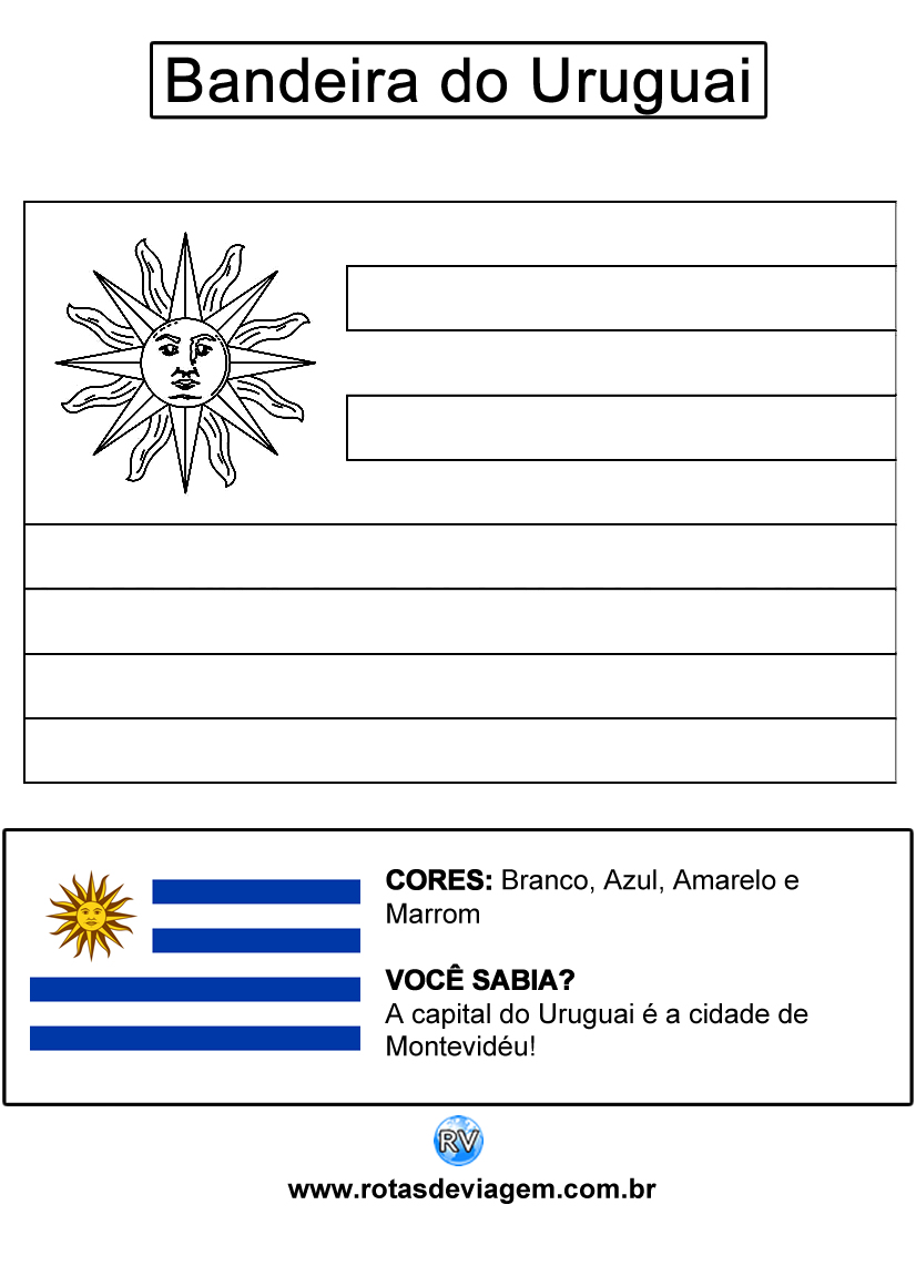 Bandeira do Uruguai para colorir (em preto e branco): IMAGEM