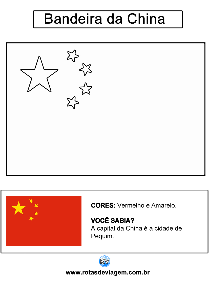 Bandeira da China para colorir (em preto e branco): IMAGEM
