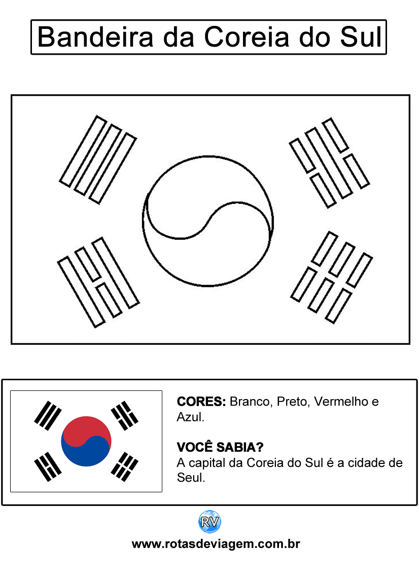 Bandeira da Coreia do Sul para colorir (em preto e branco): IMAGEM