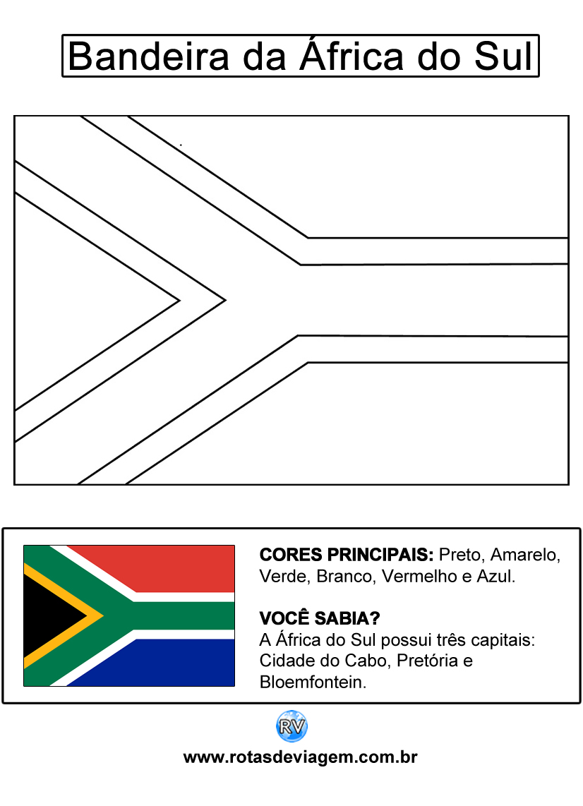 Bandeira da África do Sul para colorir (em preto e branco): IMAGEM