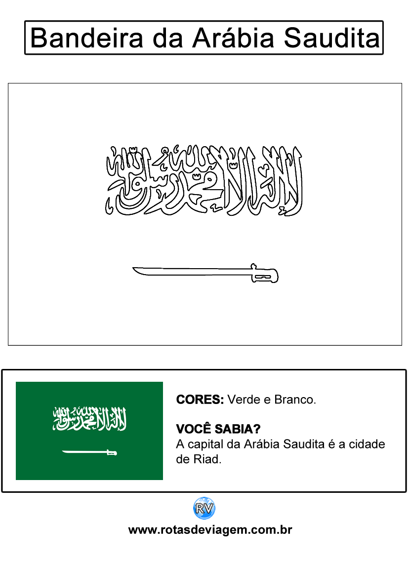 Bandeira da Arábia Saudita para colorir (em preto e branco): IMAGEM