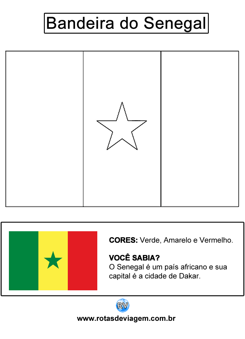 Bandeira do Senegal para colorir (em preto e branco): IMAGEM