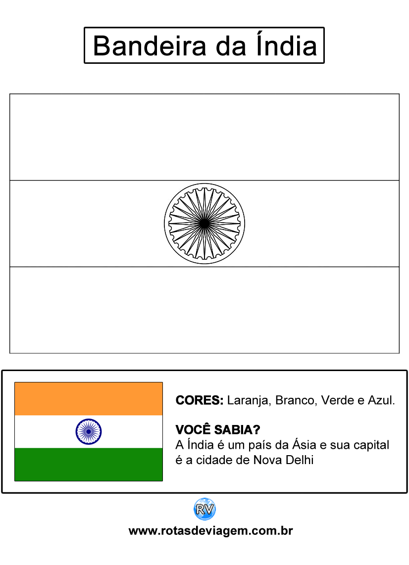 Bandeira da Índia para colorir (em preto e branco): IMAGEM