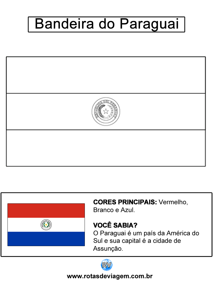Bandeira do Paraguai para colorir (em preto e branco): IMAGEM