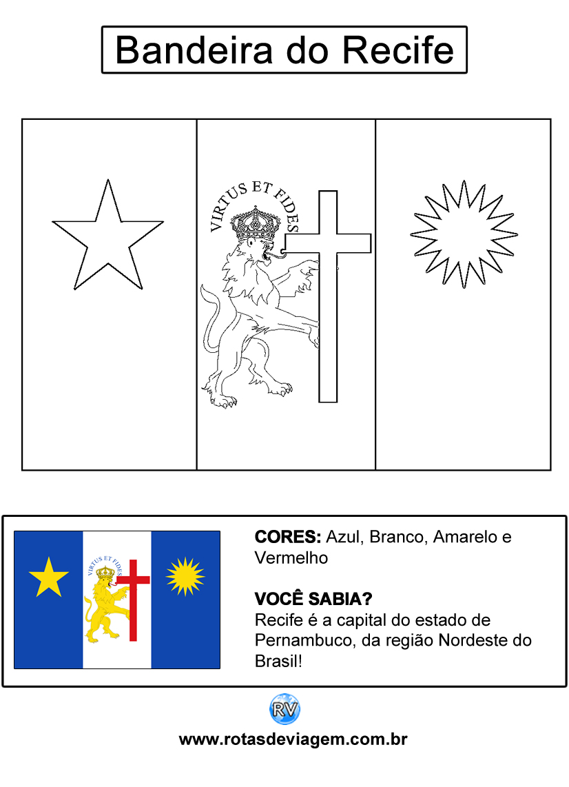Bandeira do Recife para colorir (em preto e branco): IMAGEM