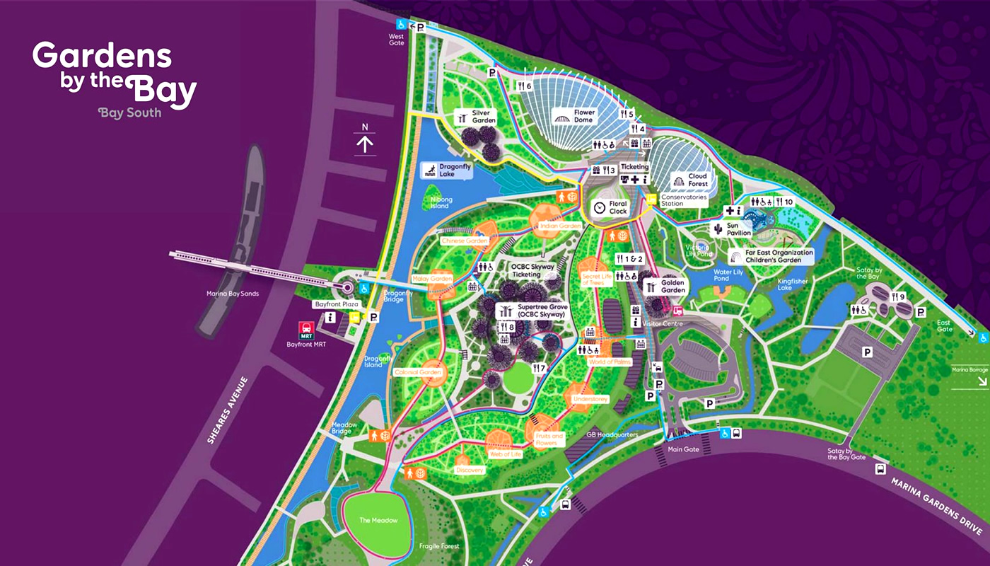 Mapa do Bay South Garden, nos Jardins da Baía, em Singapura