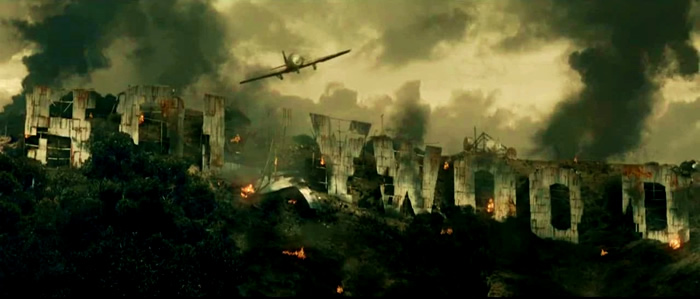 O letreiro de Hollywood completamente destruído no filme Resident Evil 4: Recomeço