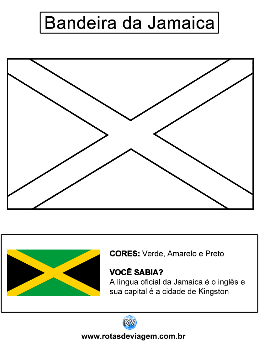 Bandeira da Jamaica para colorir (em preto e branco): IMAGEM