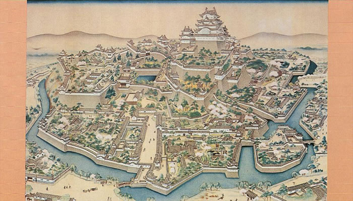 Pintura antiga do Castelo de Himeji, no Japão