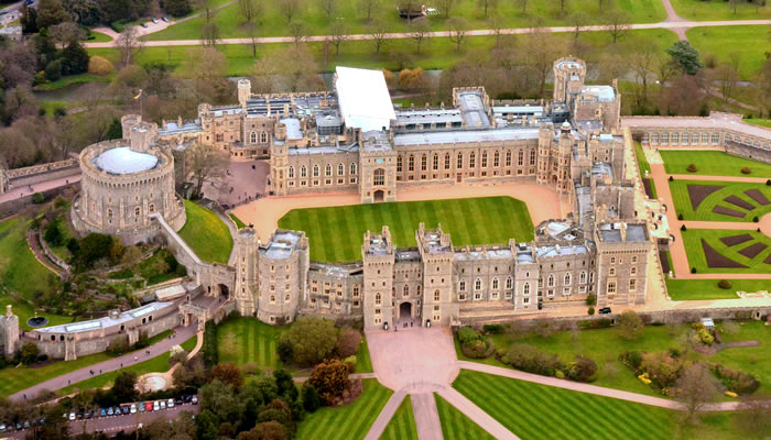 Vista aérea do Castelo de Windsor, na Inglaterra