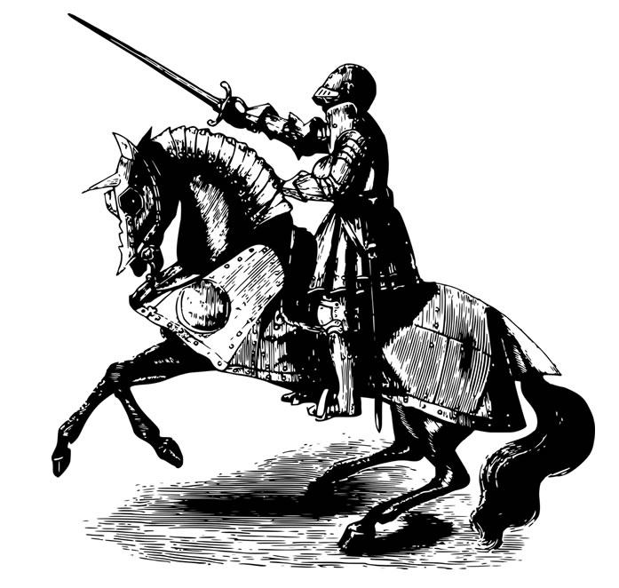 Desenho cavaleiro montado no cavalo - preto e branco