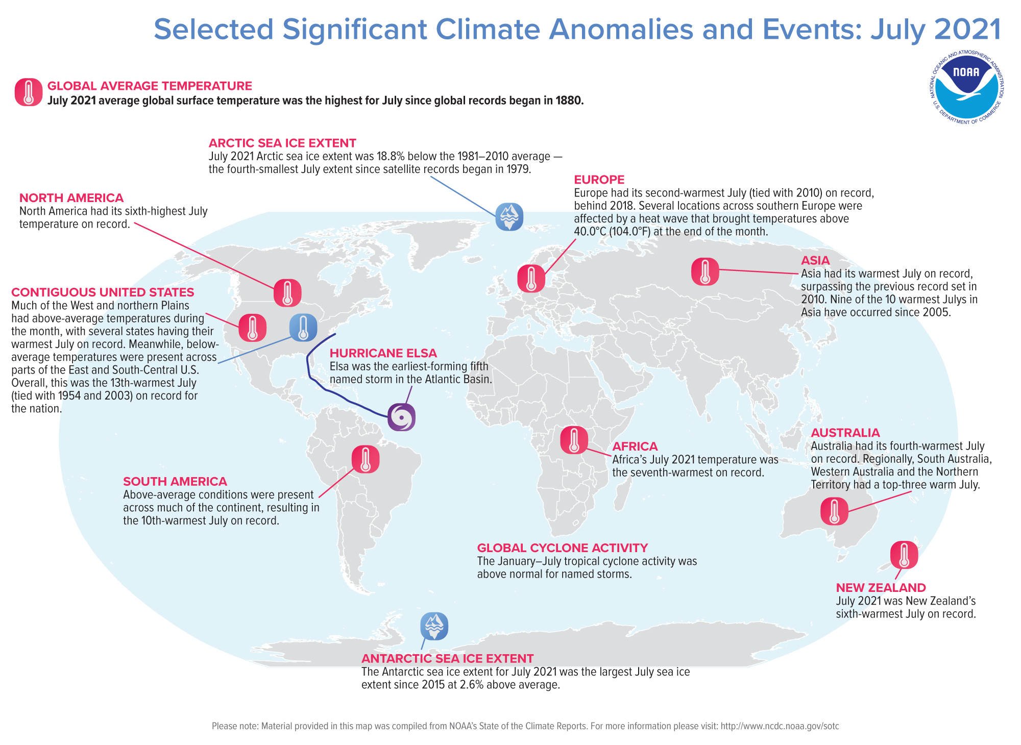 Anomalias climáticas e eventos em julho de 2021 - NOAA