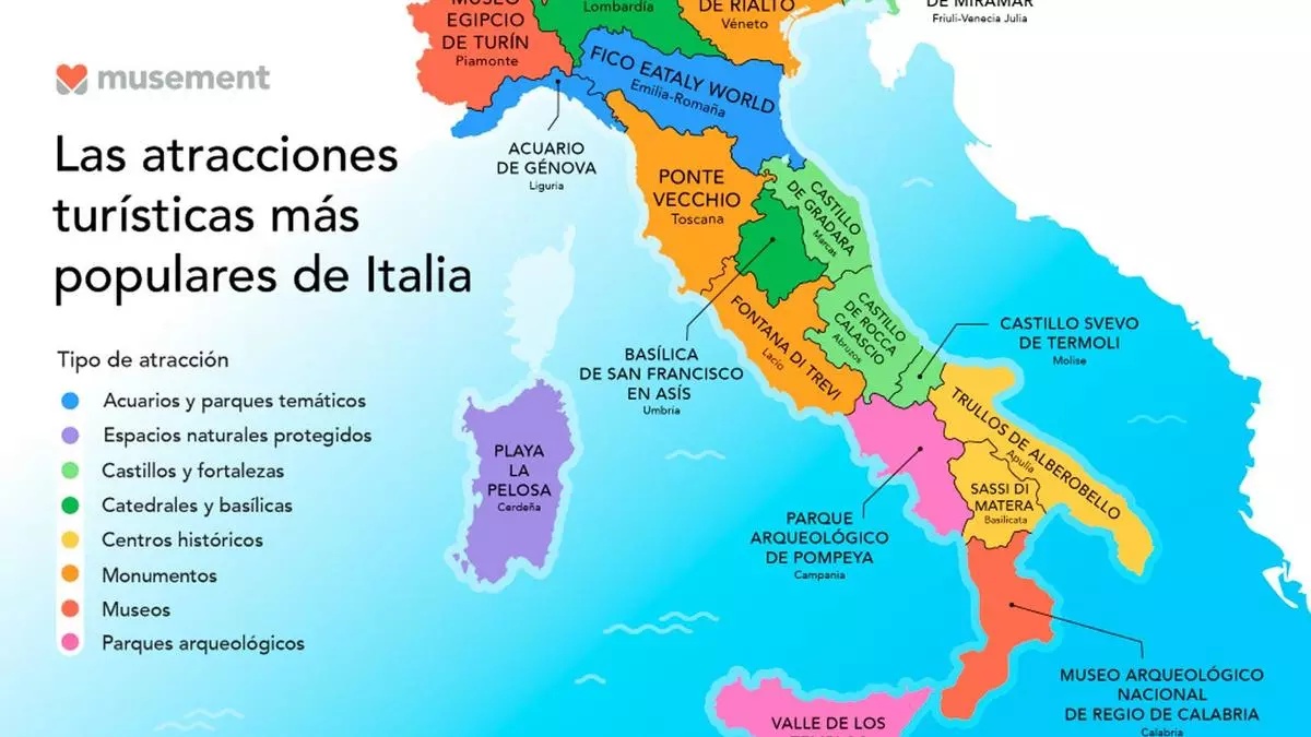 Mapa aponta as principais atrações turísticas da Itália